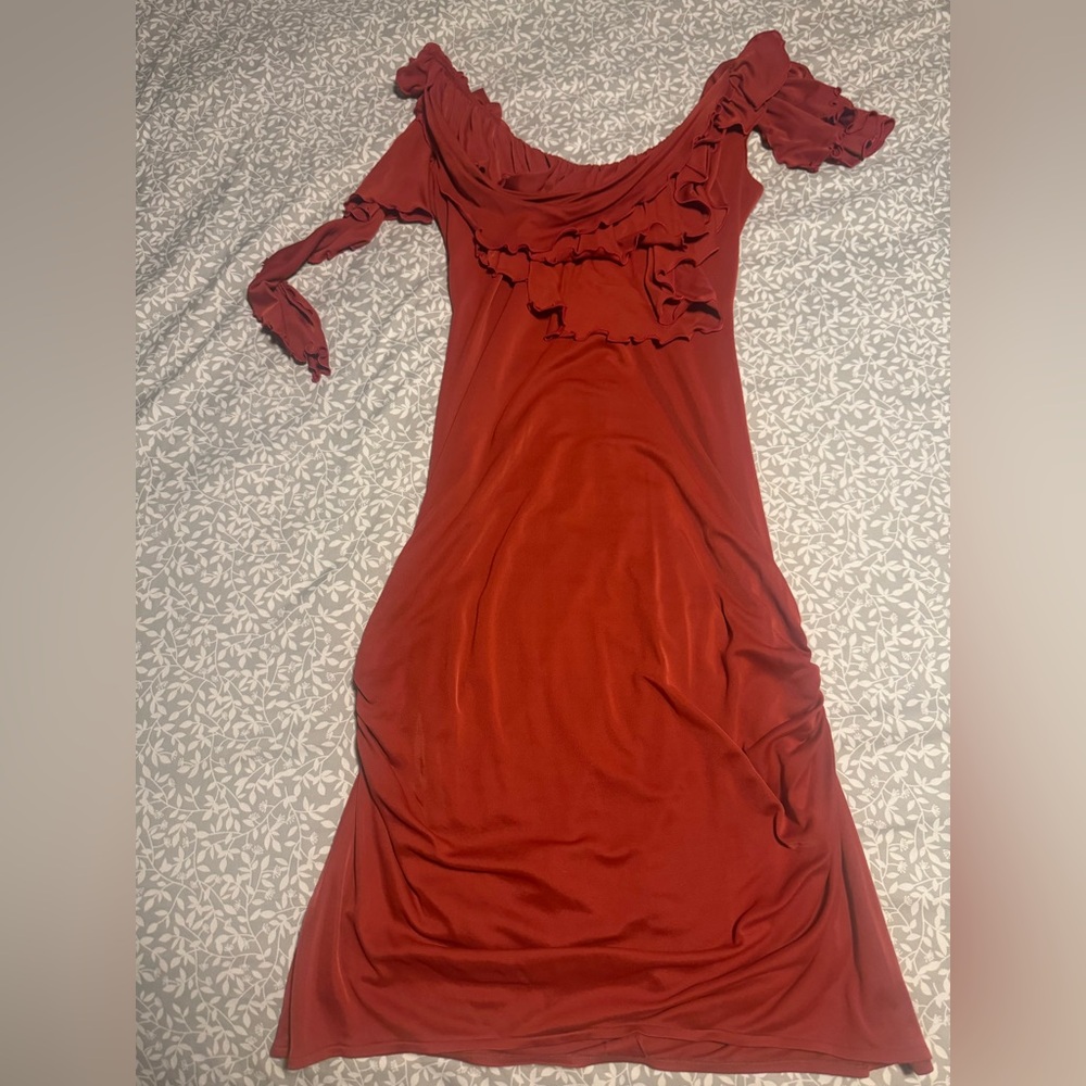 Vera Wang rust ruffle dress